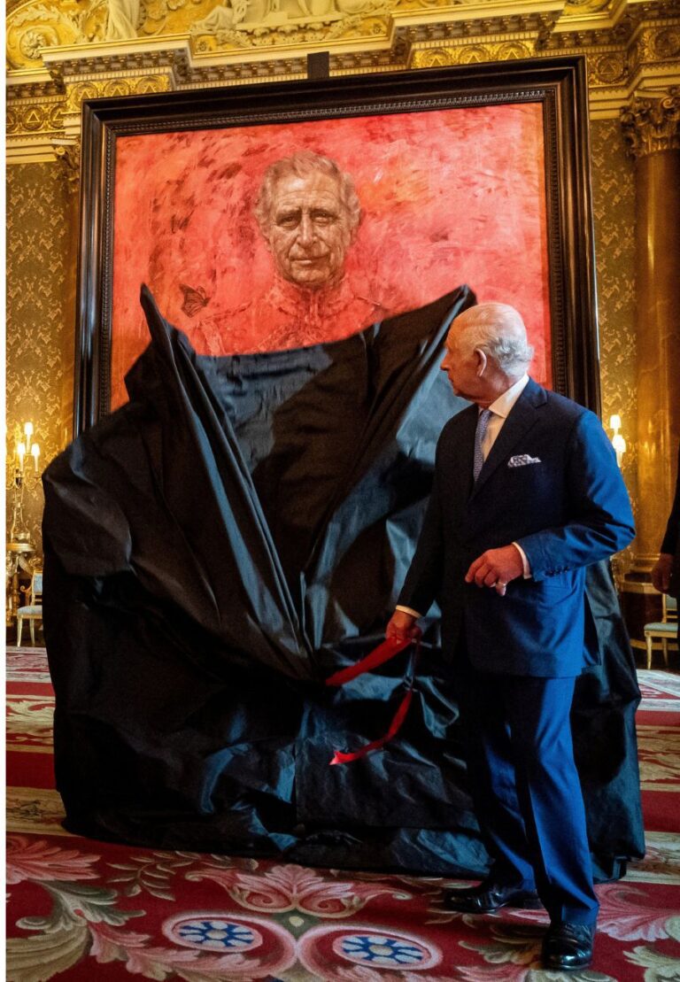 King Charles unveils vivid red portrait, his first since coronation