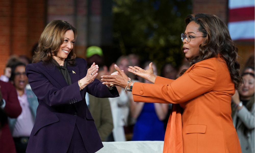 Kamala Harris joins Oprah Winfrey in emotional campaign event