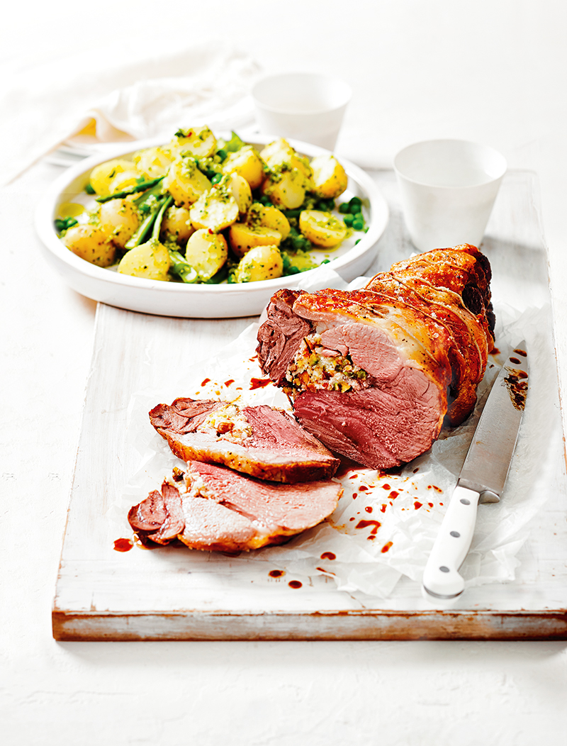 Nut and Feta Stuffed Lamb with Spring Potato Salad and Broccoli Pesto ...